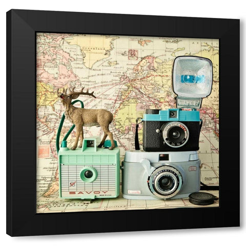 Happy Travels Black Modern Wood Framed Art Print by Susannah Tucker Photography