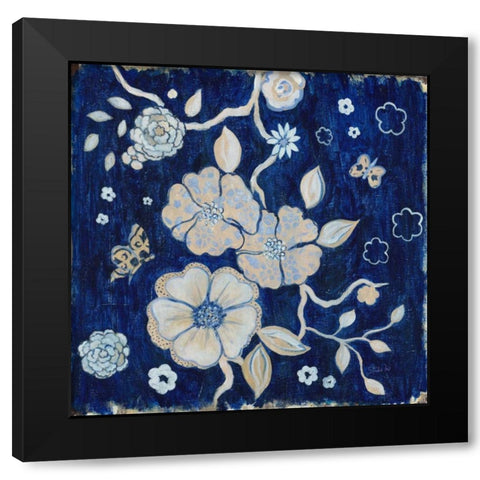 Blue Chinoserie Garden1 Black Modern Wood Framed Art Print by Studio M
