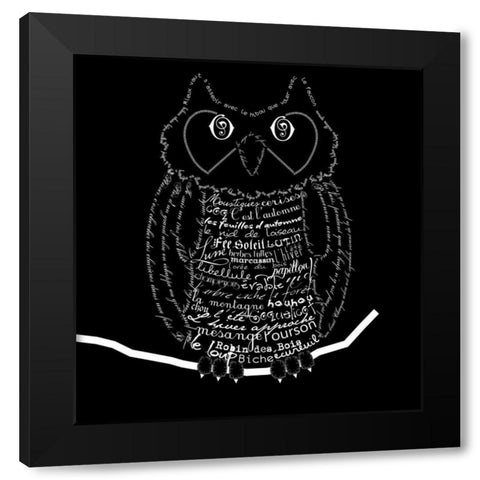 French Owl Black Black Modern Wood Framed Art Print by De Lauzun, Marion