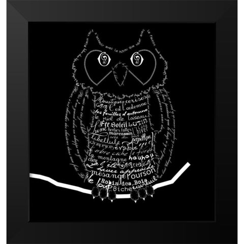 French Owl Black Black Modern Wood Framed Art Print by De Lauzun, Marion