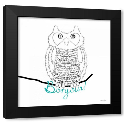 Bonjour Owl Black Modern Wood Framed Art Print by De Lauzun, Marion
