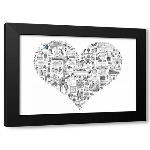 Vintage Paris Heart Black Modern Wood Framed Art Print by De Lauzun, Marion