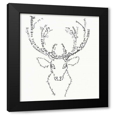 French Stag Black Modern Wood Framed Art Print with Double Matting by De Lauzun, Marion