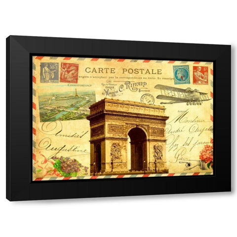 Vintage Paris Postcard Arc de Triomphe Black Modern Wood Framed Art Print with Double Matting by De Lauzun, Marion