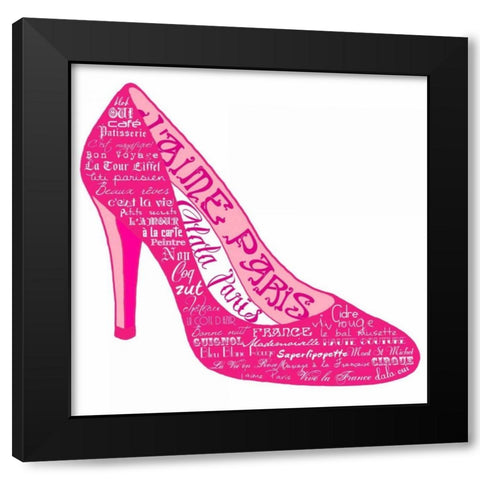 Pink Paris Shoe Black Modern Wood Framed Art Print by De Lauzun, Marion