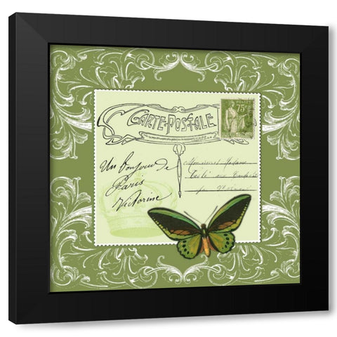 Butterfly Carte Postale Green Black Modern Wood Framed Art Print by De Lauzun, Marion