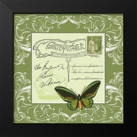 Butterfly Carte Postale Green Black Modern Wood Framed Art Print by De Lauzun, Marion
