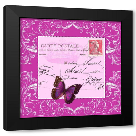 Butterfly Carte Postale Pink Black Modern Wood Framed Art Print by De Lauzun, Marion