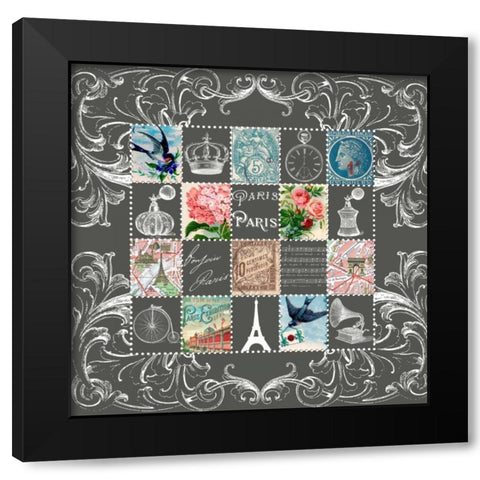 Paris Stamps Blue Black Modern Wood Framed Art Print by De Lauzun, Marion