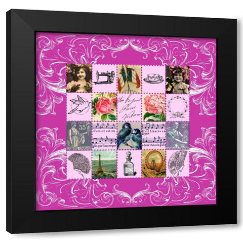 Vintage Stamps Pink Black Modern Wood Framed Art Print with Double Matting by De Lauzun, Marion