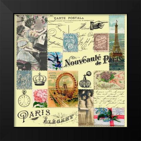 French Stamps Yellow Black Modern Wood Framed Art Print by De Lauzun, Marion