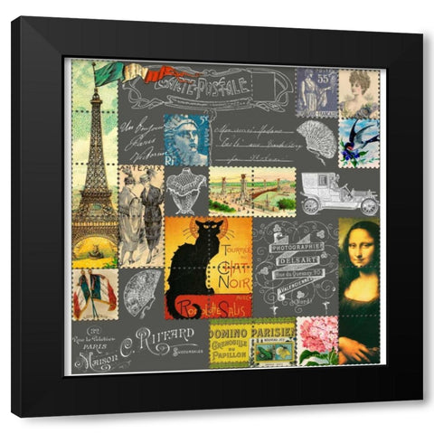Eiffel Tower Stamps White Black Modern Wood Framed Art Print by De Lauzun, Marion
