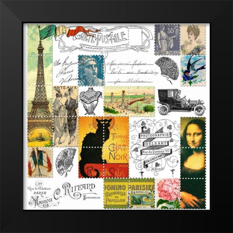 Eiffel Tower Stamps Green Black Modern Wood Framed Art Print by De Lauzun, Marion