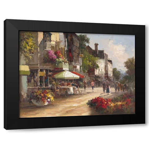 Street Side Cafe Black Modern Wood Framed Art Print by Stefano