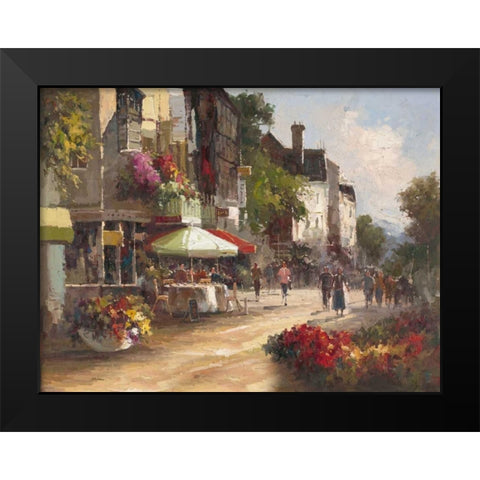 Street Side Cafe Black Modern Wood Framed Art Print by Stefano
