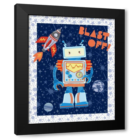 Blast Off Robot Black Modern Wood Framed Art Print with Double Matting by Skapriwsky, Christina