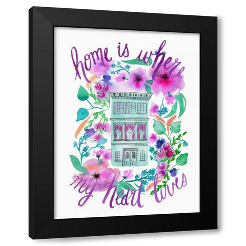 Home Is Where My Heart Is Black Modern Wood Framed Art Print with Double Matting by Esther Bley Designs