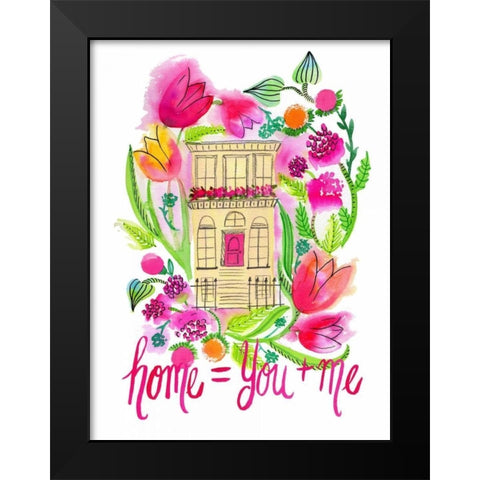 Home = You + Me Black Modern Wood Framed Art Print by Esther Bley Designs