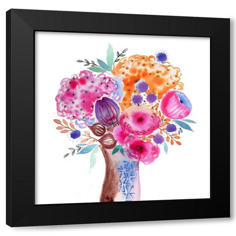 Fun Bouquet Black Modern Wood Framed Art Print by Esther Bley Designs