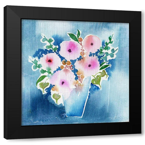 True Blue Bouquet Black Modern Wood Framed Art Print with Double Matting by Esther Bley Designs