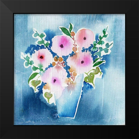 True Blue Bouquet Black Modern Wood Framed Art Print by Esther Bley Designs
