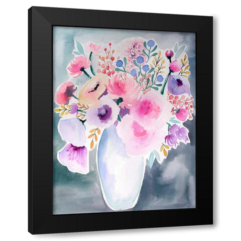 Spring Showers Bouquet Black Modern Wood Framed Art Print by Esther Bley Designs