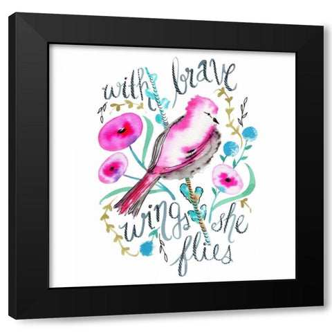 With Brave Wings She Flies Black Modern Wood Framed Art Print by Esther Bley Designs