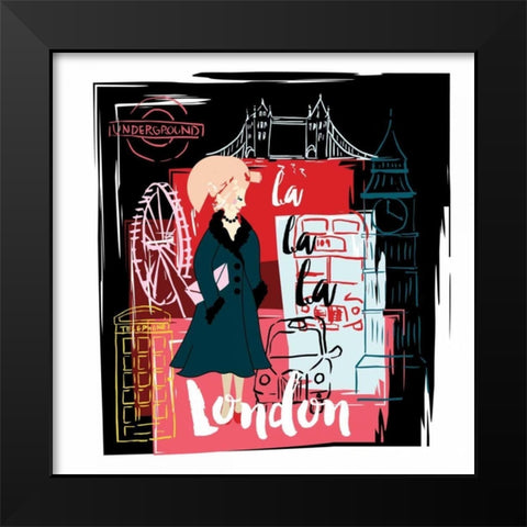 La La London Black Modern Wood Framed Art Print by Esther Bley Designs