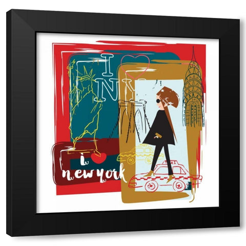 I Love New York Black Modern Wood Framed Art Print by Esther Bley Designs