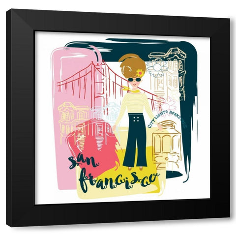 San Francisco Fun Black Modern Wood Framed Art Print with Double Matting by Esther Bley Designs