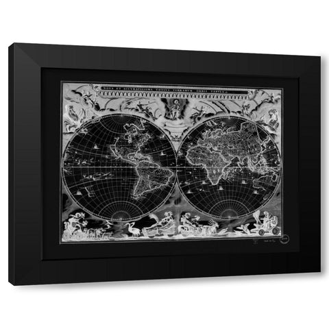 Antique World Map Black Modern Wood Framed Art Print by Adam Shaw Cartography