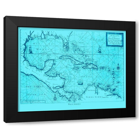 Blue West Indies Black Modern Wood Framed Art Print by Adam Shaw Cartography