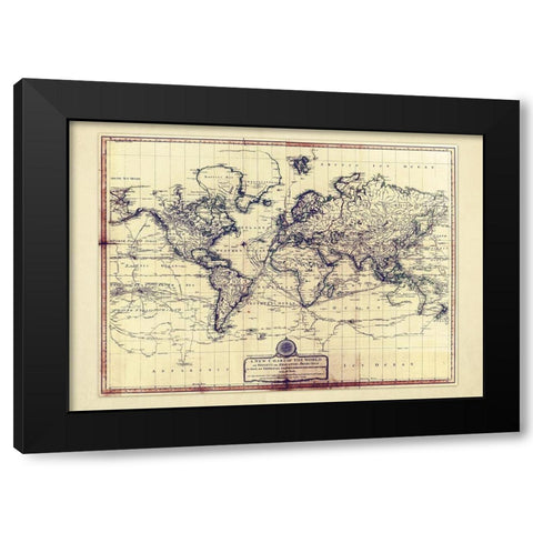 New Chart OF The World Black Modern Wood Framed Art Print by Adam Shaw Cartography
