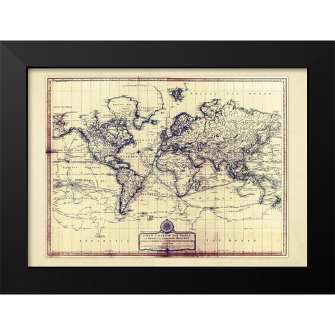 New Chart OF The World Black Modern Wood Framed Art Print by Adam Shaw Cartography