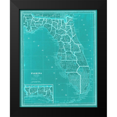 State of Florida Map Black Modern Wood Framed Art Print by Adam Shaw Cartography