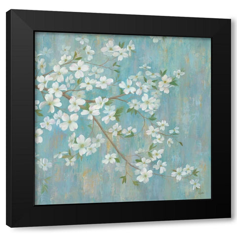 Gold Leaf Blossom Branch Panel Black Modern Wood Framed Art Print by Ng, Crystal