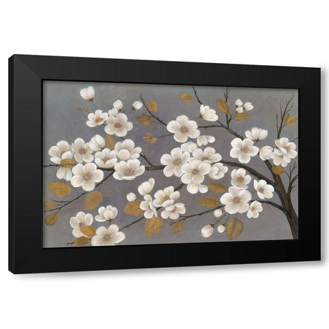 Gold Leaf Blossom Branch Black Modern Wood Framed Art Print with Double Matting by Ng, Crystal