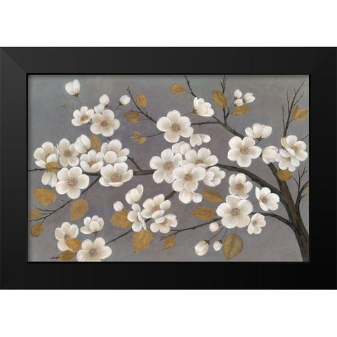 Gold Leaf Blossom Branch Black Modern Wood Framed Art Print by Ng, Crystal