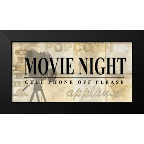 Movie Night Black Modern Wood Framed Art Print by Z Studio