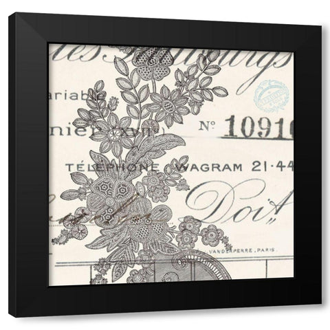 Literary Lace 1 Black Modern Wood Framed Art Print with Double Matting by Z Studio