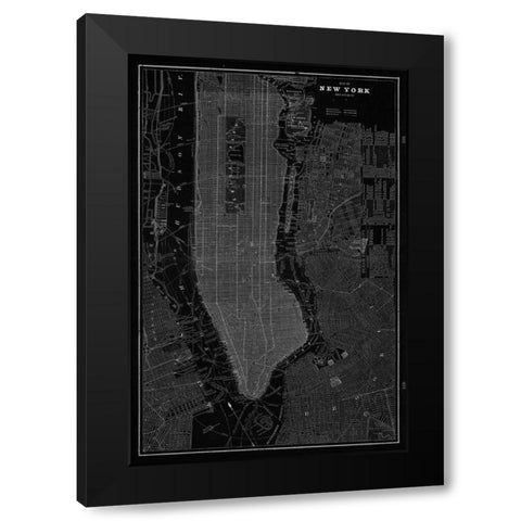 New York Map Black Modern Wood Framed Art Print by Z Studio