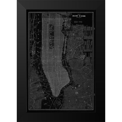 New York Map Black Modern Wood Framed Art Print by Z Studio