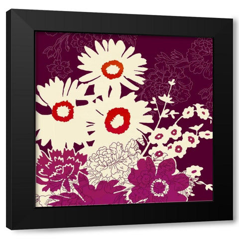 Silhouetted Florals Purple Black Modern Wood Framed Art Print by Z Studio