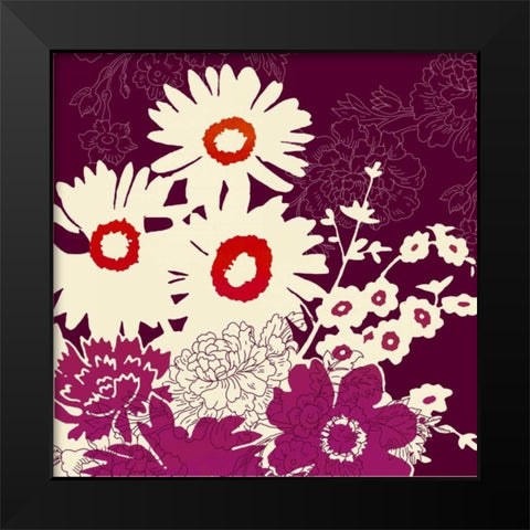 Silhouetted Florals Purple Black Modern Wood Framed Art Print by Z Studio