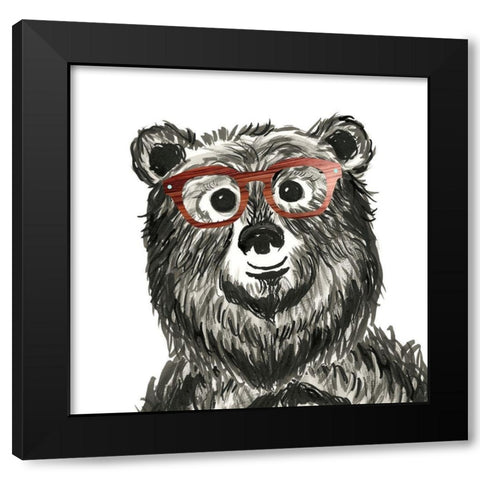 Bookish Bear Black Modern Wood Framed Art Print with Double Matting by Dos Santos, Bella