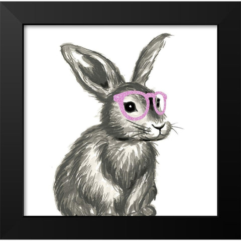 Funny Bunny Black Modern Wood Framed Art Print by Dos Santos, Bella
