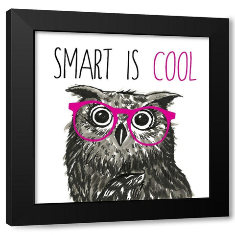 Smart Is Cool Owl Black Modern Wood Framed Art Print with Double Matting by Dos Santos, Bella