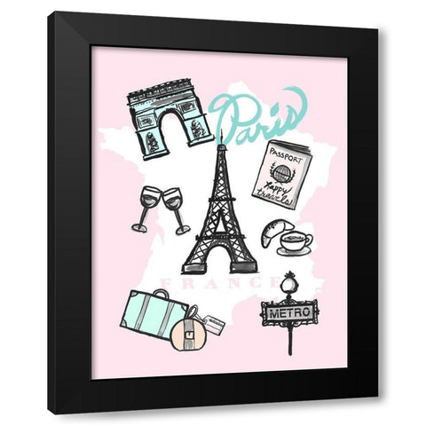 Pastel Paris Black Modern Wood Framed Art Print by Dos Santos, Bella