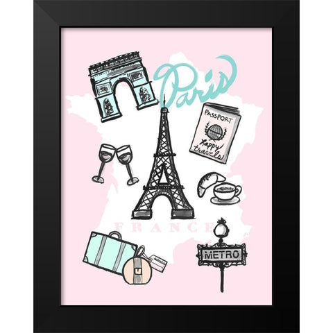 Pastel Paris Black Modern Wood Framed Art Print by Dos Santos, Bella