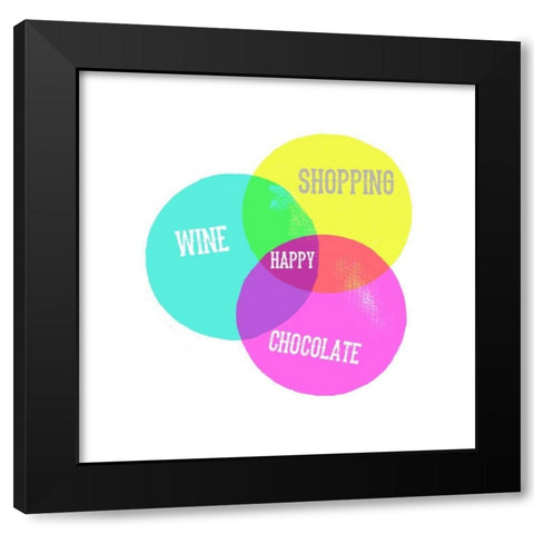 Venn Happy Diagram Black Modern Wood Framed Art Print by Dos Santos, Bella